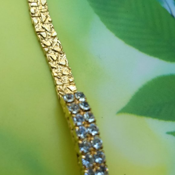 vintage 70s cubic zirconia pebbled gold plate tennis bracelet NWOT - Picture 7 of 10